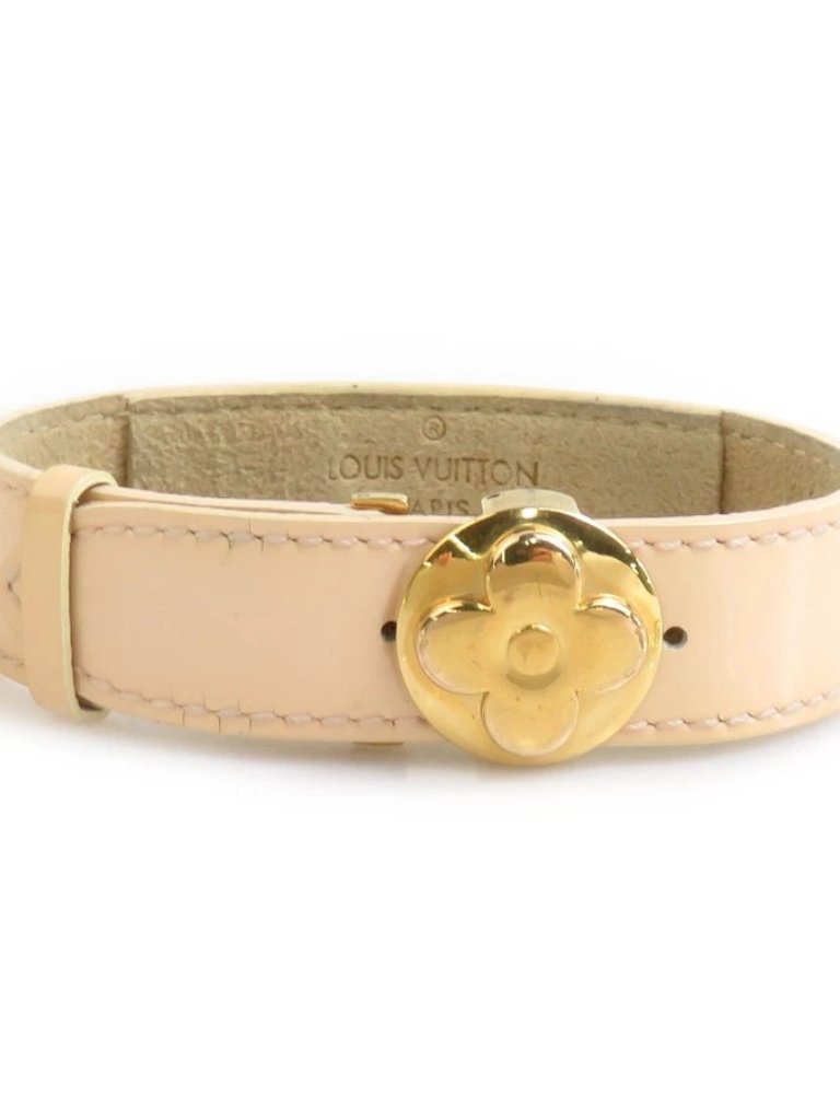 Auth Louis Vuitton Good Luck Bracelet Beige/Gold Patent Leather/Metal - E61720a